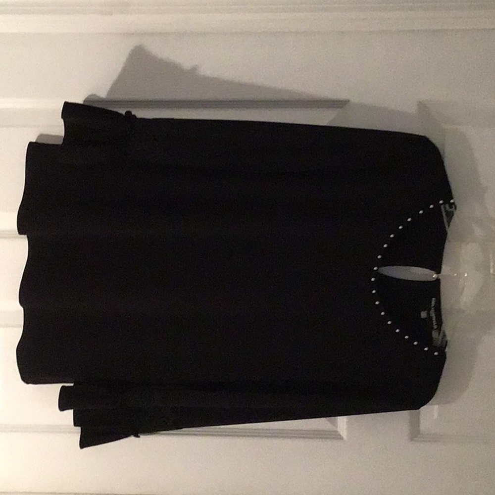 Pretty black top with pearl neckline and bell sleeves. Pit to pit 20, size M